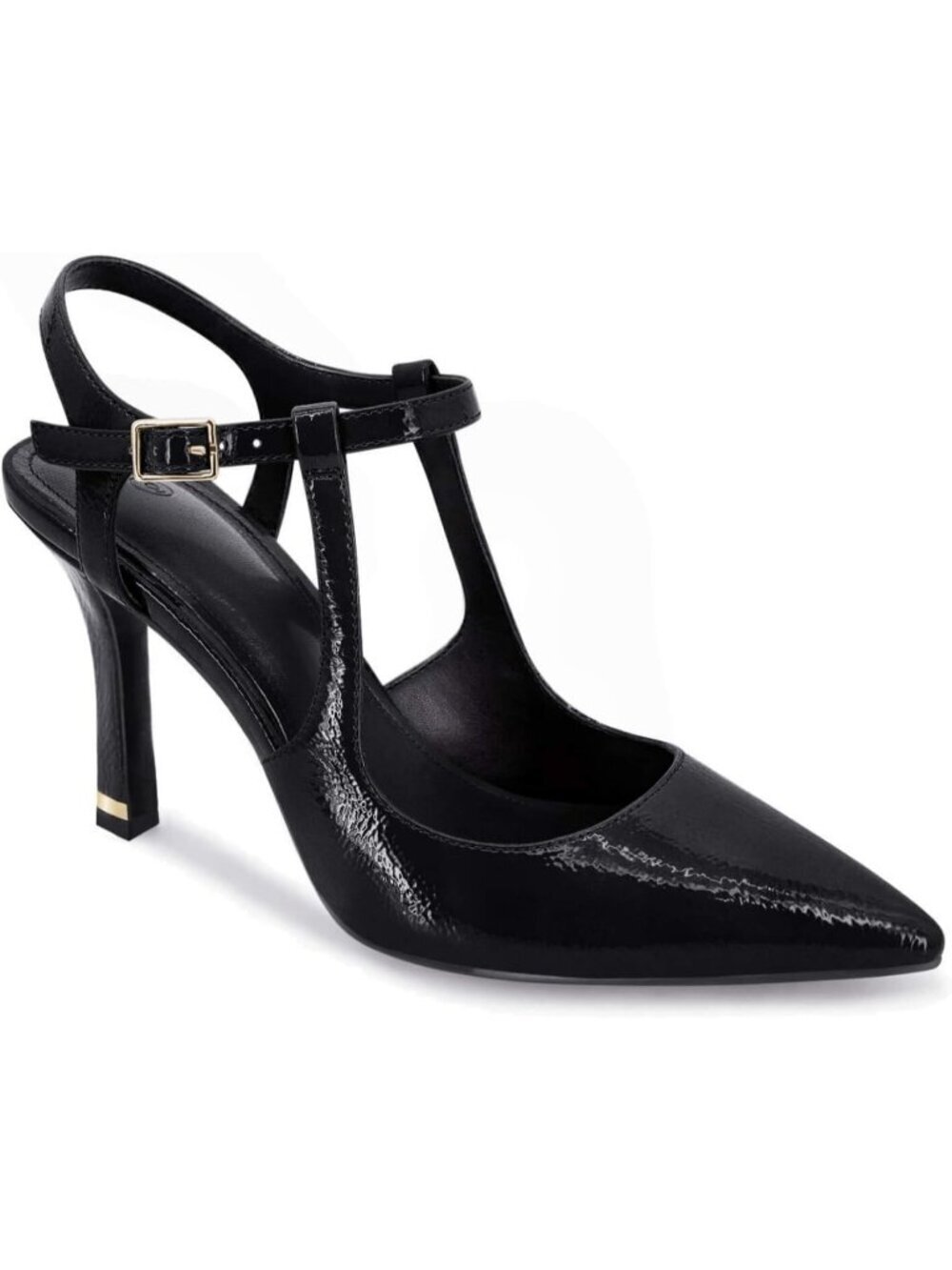 Women's A Black High Heels Pointed Toe Ankle Strap Pumps Patent Leather Shoes